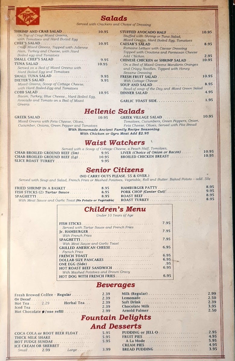 The Town Cafe Menu - Image 1